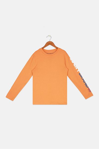 LUCKY BRAND Kids Boy Crew Neck Long Sleeves Graphic Print T-shirt, Orange