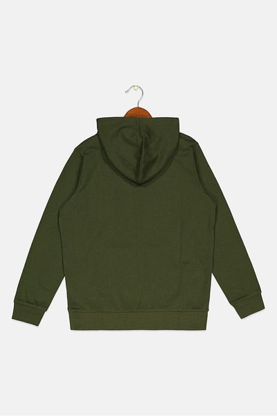 Bear Surfboards Kids Boy Graphic Print Long Sleeve Hooded Sweatshirt, Olive Green
