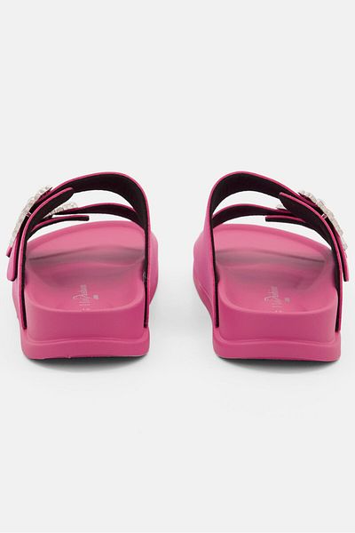 I Love Fashion Women Rhinestone Slip On Flats, Fushia Pink