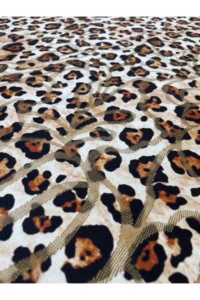 METERİAL Leopard Patterned Jacquard Fabric - Stylish Fabric with Shiny Texture 1 Meter (Patterned, Quality Texture)