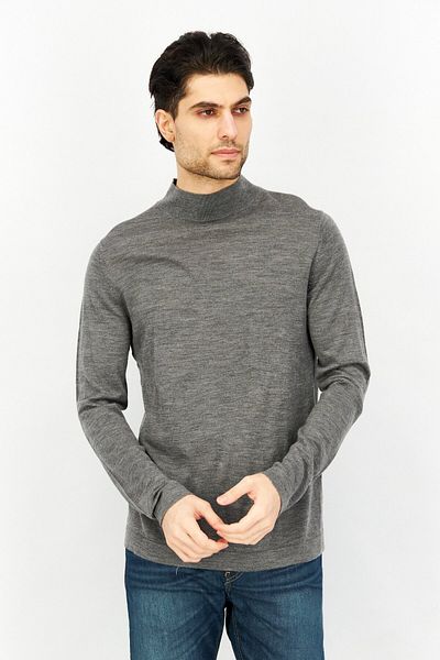 CELIO Men High Neck Long Sleeve Knitted Sweaters, Grey