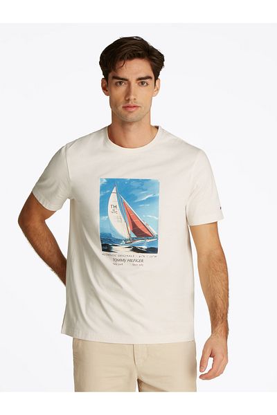 Tommy Hilfiger Tommy Hilfiger Men Ivory Petal Photo Print Cotton T-Shirt