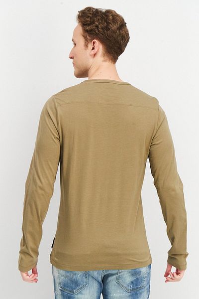 French Connection Men Round Neck Long Sleeve Plain T-shirt, Olive
