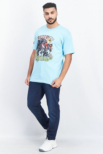 transformers Men Crew Neck Short Sleeve Graphic Print T Shirt, Blue Combo