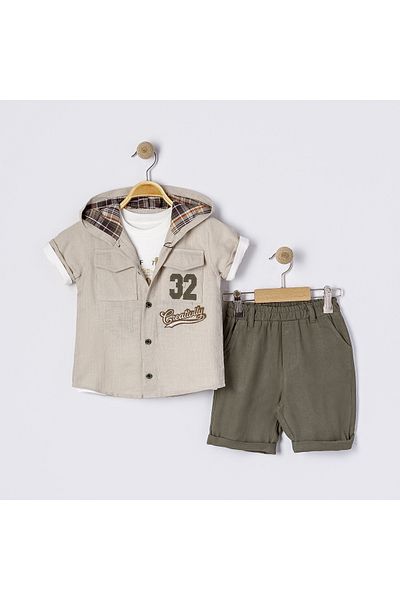 Bulut Baby Boy's Three-Piece Summer Suit Embroidered 3-Piece Bottom Top Shorts Set