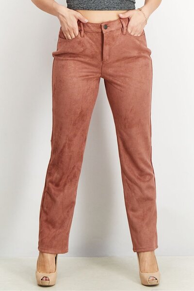 Jones of New York Women Regular Fit Velvet 5,Pocket Straight Leg Pants, Brown