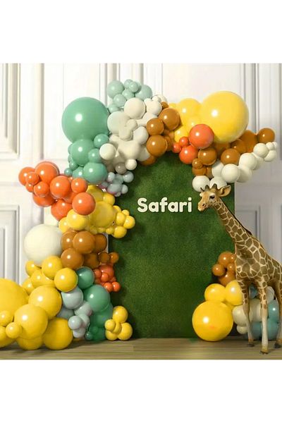Çemrek Süs Parti Turmeric Mold Green Caramel Sea Sand Safari Concept Balloon Chain Set of 100