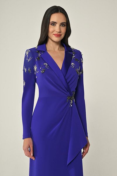 ALFABETA Long Sleeve Collar Long Crepe Evening Dress (Alpha Beta)