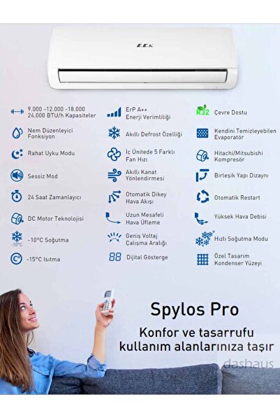 Eca Spylos Pro Inverter Split A++ R32 24.000 BTU Klima ESA1524A100 (Montaj Dahil)