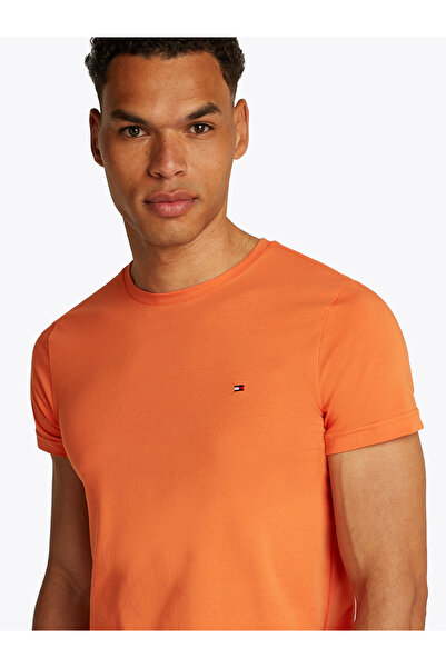 Tommy Hilfiger Men Brilliant Orange Stretch Slim Fit T-Shirt
