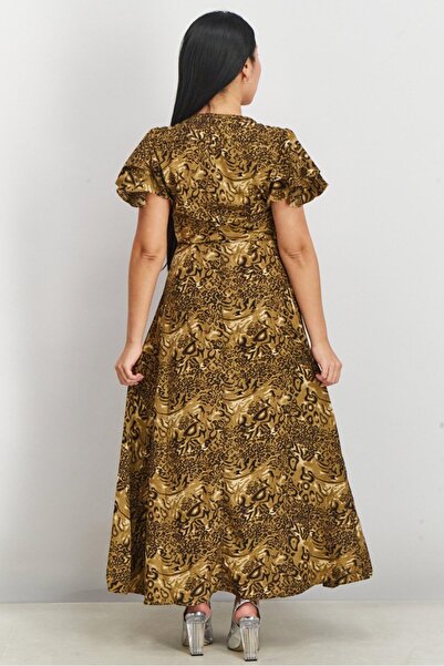 French Connection Women Allover Print Maxi Dress, Brown Leopard