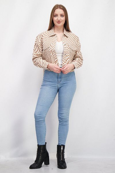 Sinsay Women Checkerboard Denim Jacket, Brown