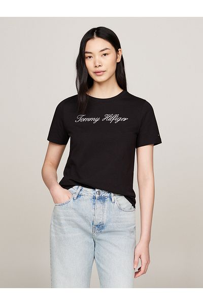 Tommy Hilfiger Tommy Hilfiger Women Nos Black Logo Regular Crew Neck T-Shirt