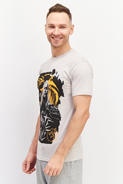 Netflix Men Crew Neck Short Sleeve Graphic Printed T-Shirt, Light Grey Combo