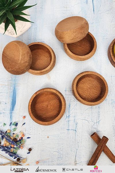 MONTESEV 6 Pieces Wooden Natural Snack Bowl Round Presentation Bowl (Acacia and Hornbeam)