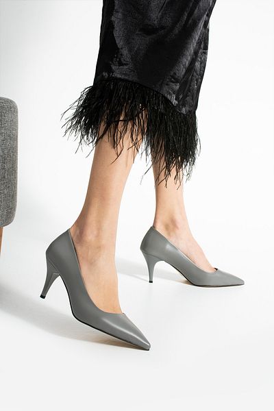 Güllü Shoes Gray Vegan Leather Stiletto |   Thin Heel, Pointed Toe, Elegant Women's Shoes, Special Day & Event Elegance