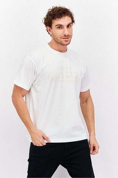 Esprit Men Crew Neck Short Sleeves Brand Logo T-Shirt, White