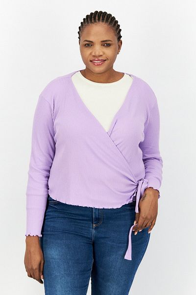 Asos Design Women Curved Wrap Solid Cardigan, Purple