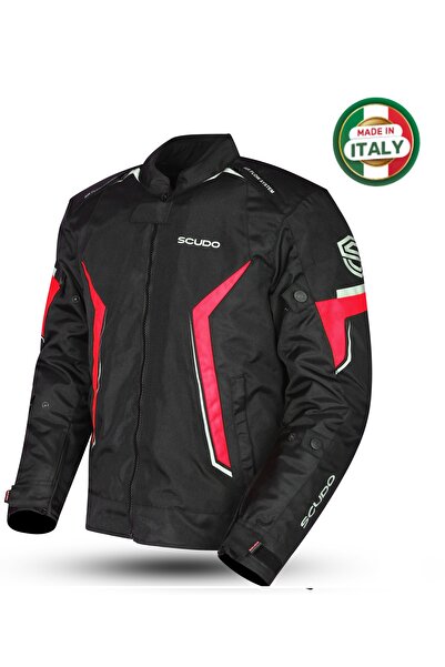 Scudo Roma 4 Mevsim Erkek Motosiklet Ceketi Siyah/Kırmızı