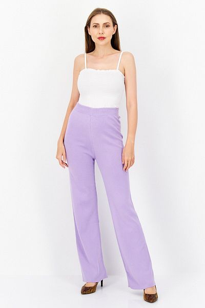 NA-KD Women Straight Textured Pants, Light Purple
