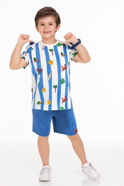 CiciTime Çocuk Modası Costum casual din bumbac cu imprimeu Jean pentru băiat