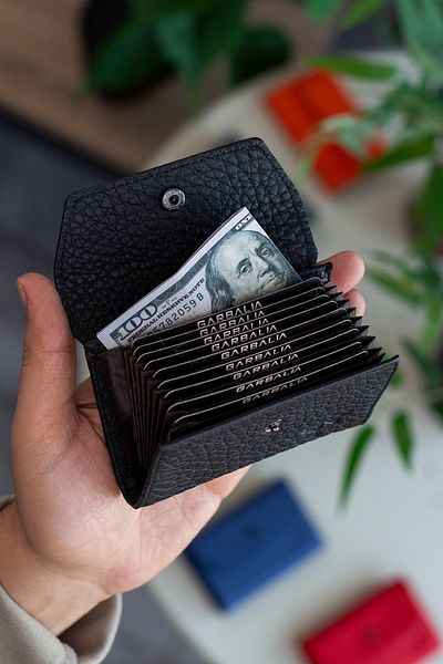 Garbalia Lucas Genuine Leather Accordion Model Black Unisex Card Holder with Lots of Eyes