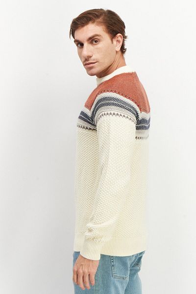 CELIO سترات رجالية محبوكة بأكمام طويلة وياقة دائرية، لون كريمي