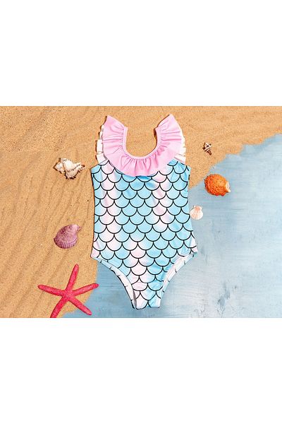 Little Pumpkin Girls' Ruffled Sleeves Mermaid Swimsuit (It Is Recommended to Buy One Year Older)