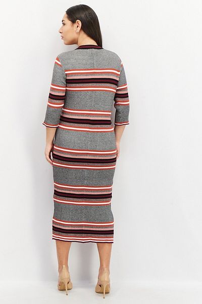 French Connection Women Textured 3/4 Sleeve Knitted Midi Dress, Grey Combo