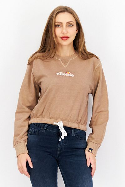 Ellesse Women Crew Neck Embroidered Logo Sweatshirt, Tan