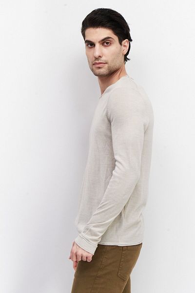 CELIO Men V Neck Long Sleeve Knitted Sweatshirts, Sand