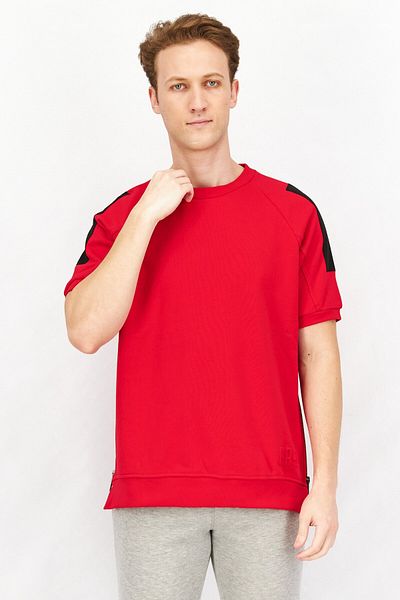 Kai Men Crew Neck Short Sleeve Fleece Graphic Back T-shirt, Red