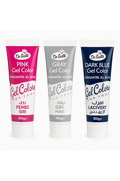 Dr. Gusto Pink Gray Navy Blue Gel Food Coloring Set 100 Gr 3 Pieces