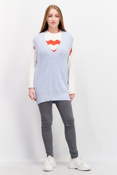 Don't Call Me Jennyfer Women V-neck Knitted Sweater Vest, Sky Blue