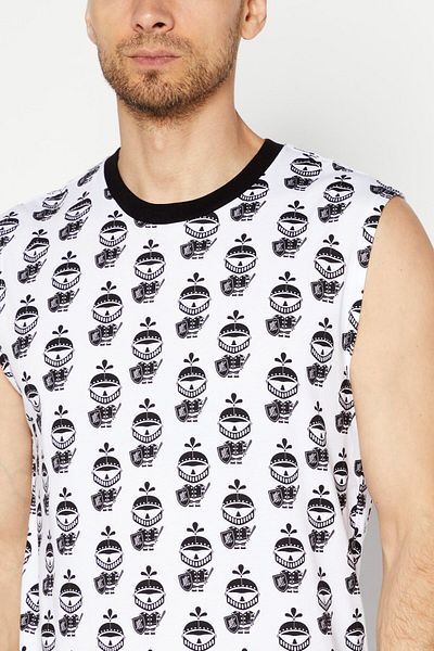 Karl Lagerfeld Men Round Neck Sleeveless Brand Logo Tank Vest, White/black