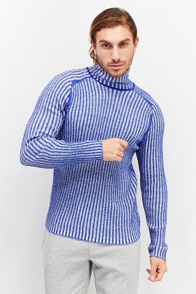 Reserved Men Turtle Neck Textured Long Sleeve Sweater, Blue Combo