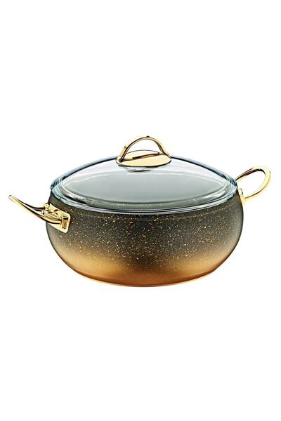 OMS PASLANMAZ 3141 2 Parça Bio Granit Tencere 32x11,5 Cm Gold
