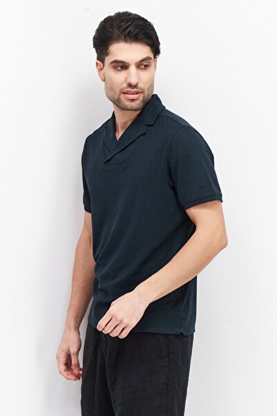 Kenneth Cole Men Spread Collar Short Sleeve Plain Polo Shirt, Navy