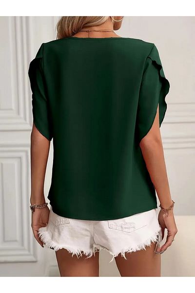 İpeksi Silky Women's Short Sleeve Collar and Sleeve Detail Jesica Blouse
