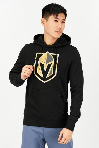 NHL Men Drawstring Graphic Long Sleeve Fleece Sweatshirt, Black/gold