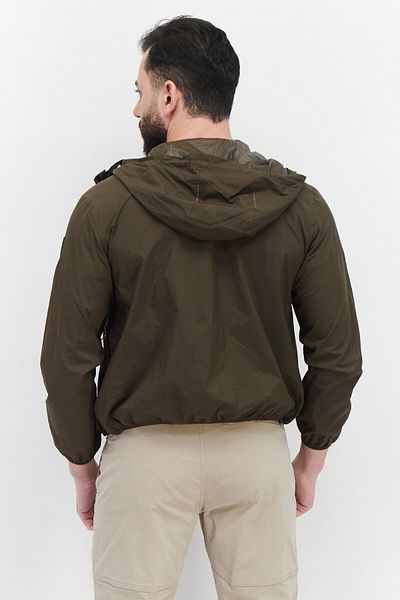 Aigle Men Brand Logo Hood With Drawstrings Windbreaker Jacket, Dark Olive