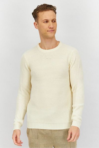 Sorbino Men Crew Neck Plain Sweater, Off White