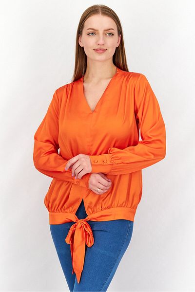 NA-KD Women V-neck Long Sleeve Plain Top, Orange