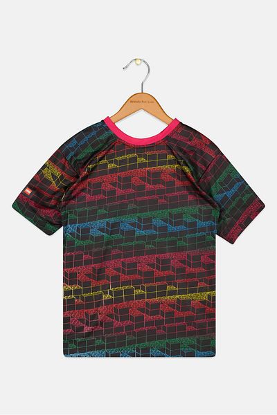 adidas Toddlers Boy Short Sleeve Allover Print T Shirt, Black Combo