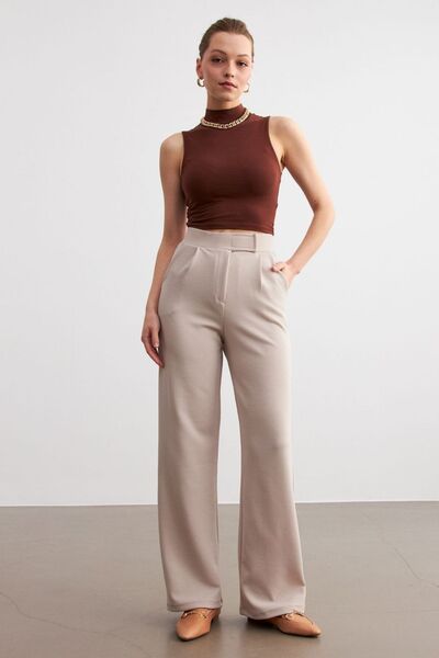 MODAGEN Women's Beige Lycra Velcro Closure Palazzo Trousers
