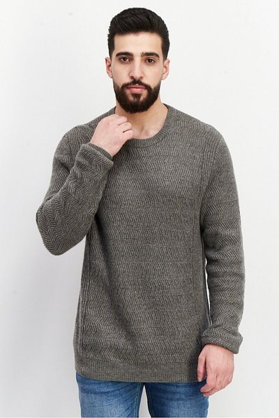 French Connection Men Crew Neck Long Sleeves Textured Sweatshirt, Grey