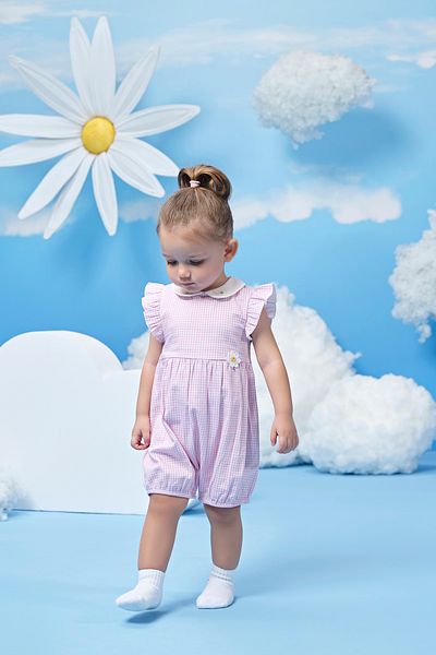 Miny Center Baby Collar Gingham Baby Girl Jumpsuit