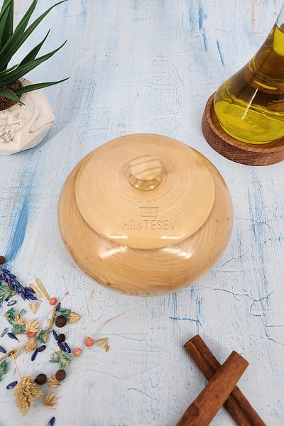MONTESEV Wooden Covered Sugar Bowl, Salt Shaker, Spice Shaker, Snack Bowl, Covered Bowl