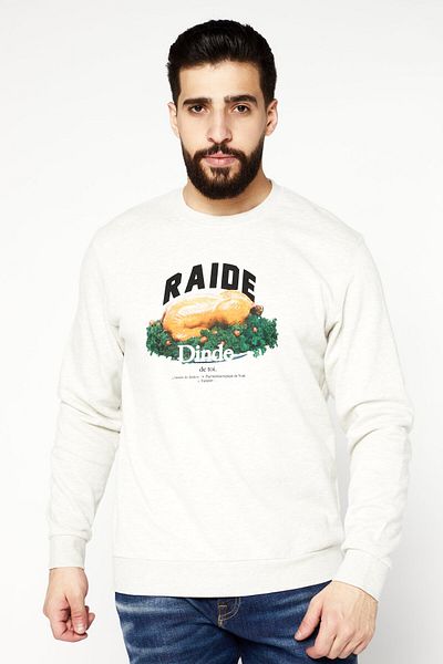 CELIO Men Round Neck Graphic Print Long Sleeve Sweatshirts, Grey