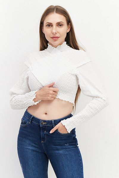 NA-KD Women Plain Ruffle Cross Front Top Shirt, White